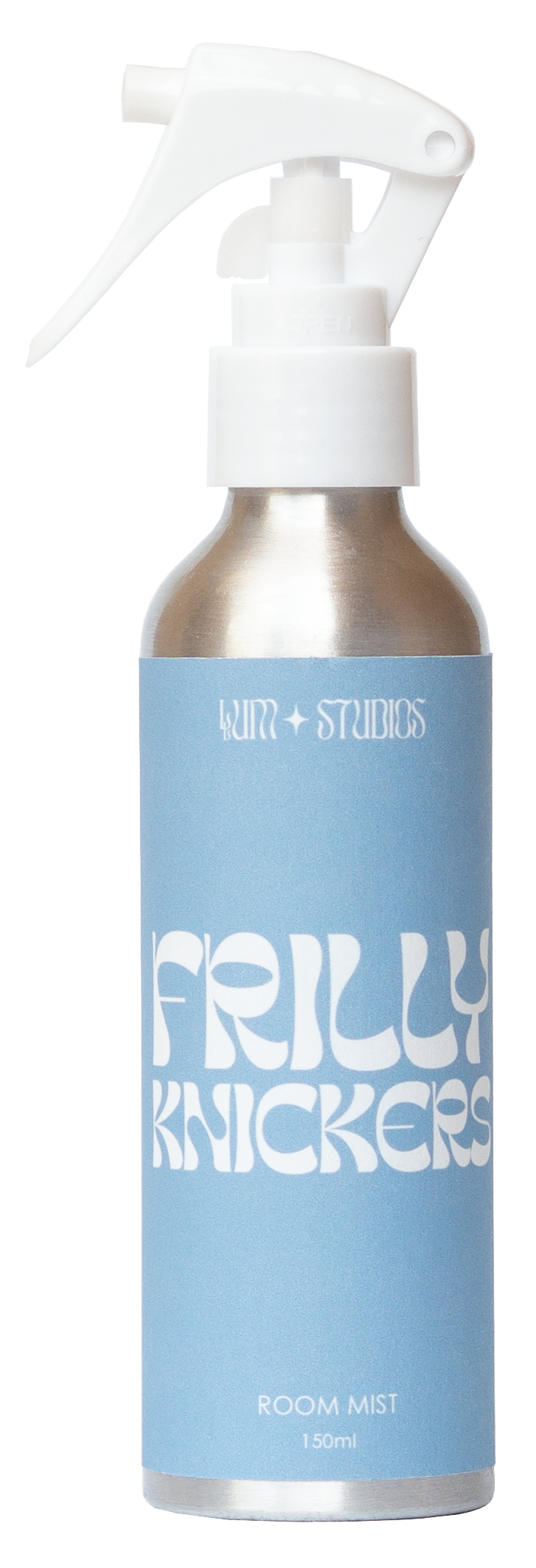 Llum Studios Frilly Knickers natural 150ml room mist in a sustainable aluminium spray bottle, powder blue, ethically made
