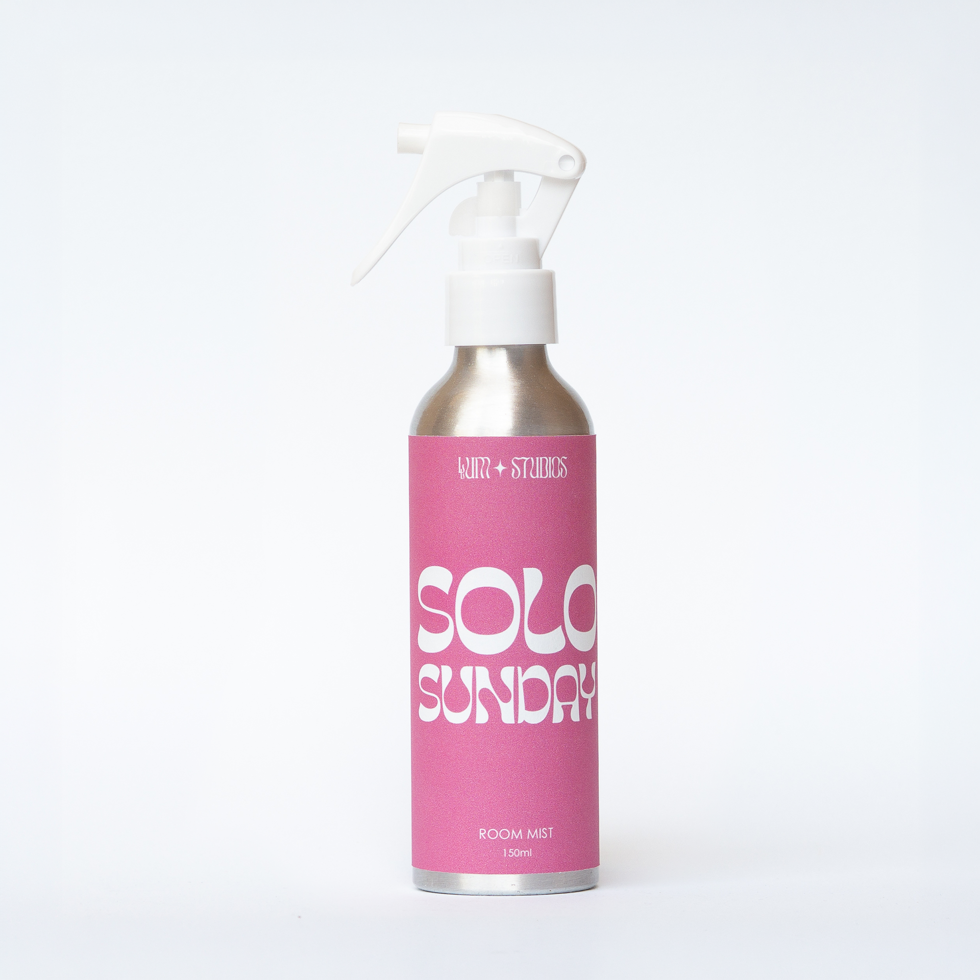 Llum Studios Solo Sunday natural 150ml room mist in a sustainable aluminium spray bottle, hot pink, ethically made, on a white background